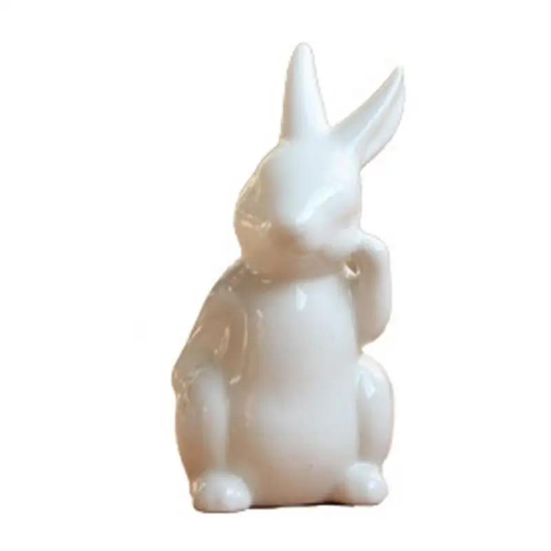 1Pc Ceramics Bunny Figurine Easter Pure White Bunny Figurines Home