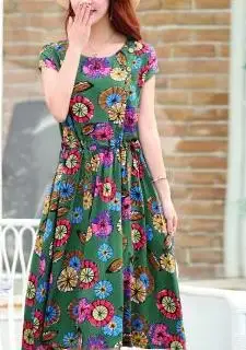 Middle-aged Women's Summer dress vestidos largos Print Short sleeve Long Dress Fashion Plus Size 5XL Plus Size Mother Dress DC97 - Цвет: Небесно-голубой