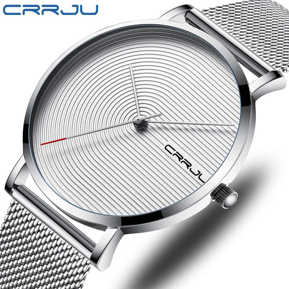 Люксовый бренд CRRJU мужские часы повседневные минималистичные кварцевые мужские часы модные простые Серебристые белые водонепроницаемые наручные часы мужские подарки