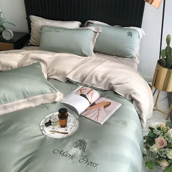 

American-Style Light Luxury Simple Glorious Solid Color 60 Double-Sided Lenzing Tencel Embroidered Four-piece Set Bedding Articl