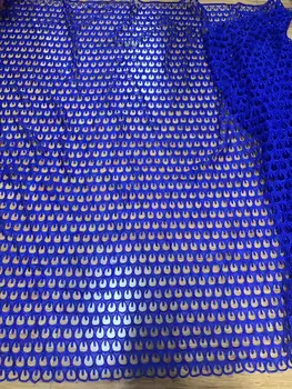 

African Lace Fabric 2020 High Quality lace Embroidered Royal blueFrench Lace Fabric Nigerian Water Soluble Cord Lace For Wedding