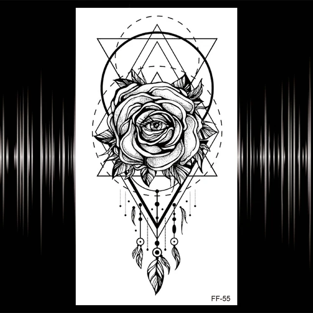 Triangle Flowers Temporary Tattoo For Women Lotus Pine Tree Fake Tattoos Sticker Black Moon Rose Waterproof Armbnads Art Tatoos Temporary Tattoos Aliexpress