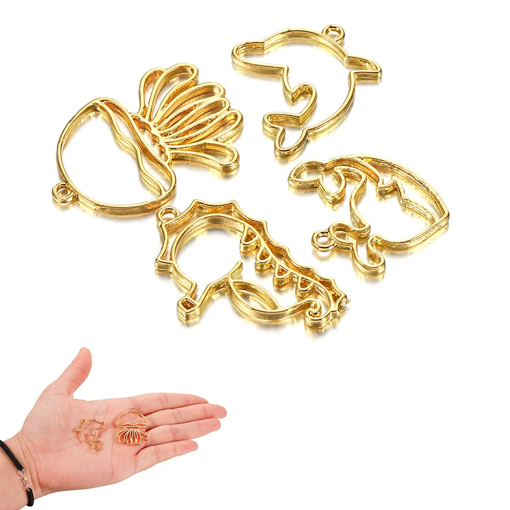 

4pcs/set Hollow Ocean Jellyfish Seahores Open Bezels For UV Epoxy Resin Silicone Metal Frame Jewelry Filling Pendant Accessories
