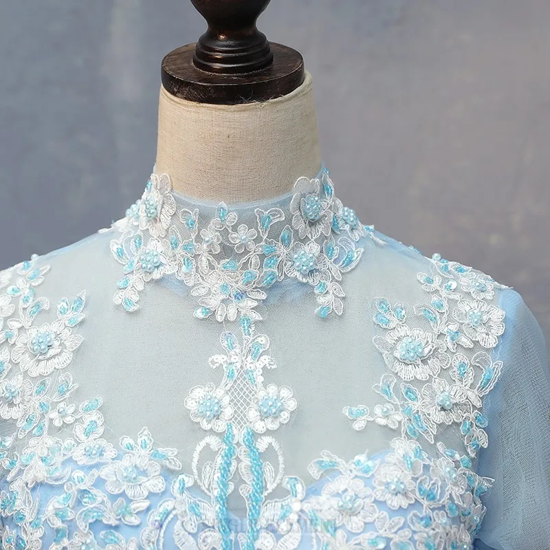 Винтажные вечерние платья Пышные Элегантные платья для выпускного бала синие длинные рукава vestido de festa Longo Quinceanera платье
