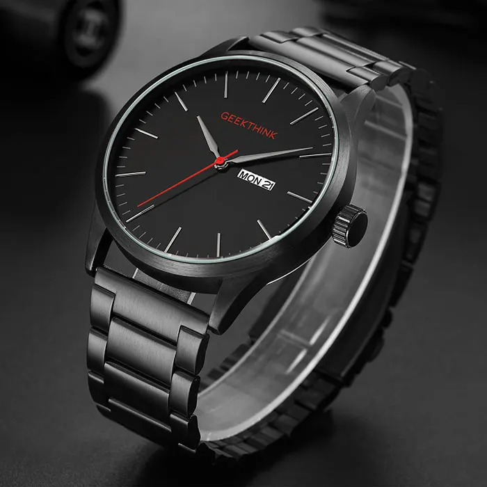 Steel Black Geekthink военные японские кварцевые часы для мужчин модные повседневные Роскошные Лидирующий бренд Мужские часы Мужские Аналоговые Дизайнерские наручные часы с датой - Цвет: Steel Black