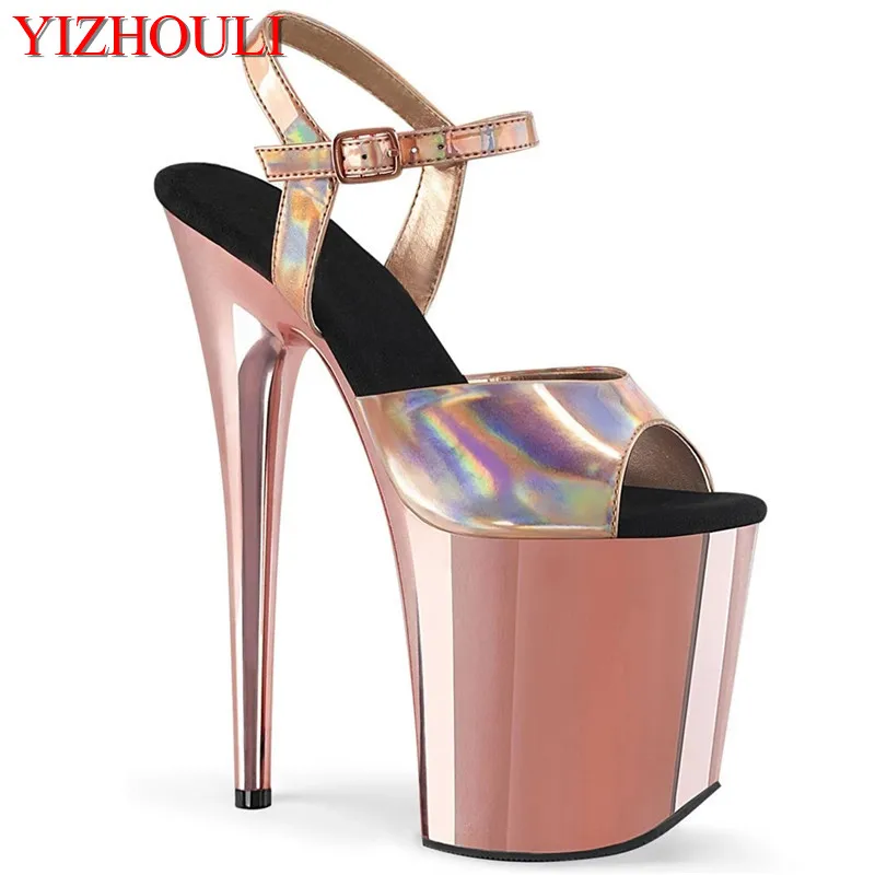 Wedding party runway shoes with 8-inch heels, 20cm electroplated stilettos, sexy model dancing shoes