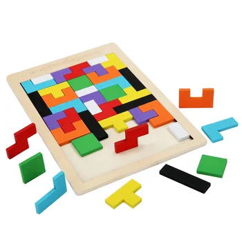

Educational Children's Tetris Russian Building Blocks Hand Scratch Board Early Intellectual Development Toy Wooden Colorful