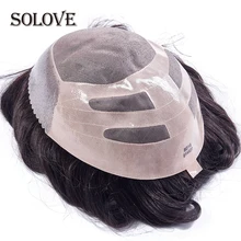 Мужские парик ситемы замены парик, заколки, заколки для волос, трессы, заколки, подойдет как для повседневной носки, так кружево со из тонкой искусственная(-ый) искусственной 8x10 естественные индийские натуральные человеческие волосы „ Remy ручной работы