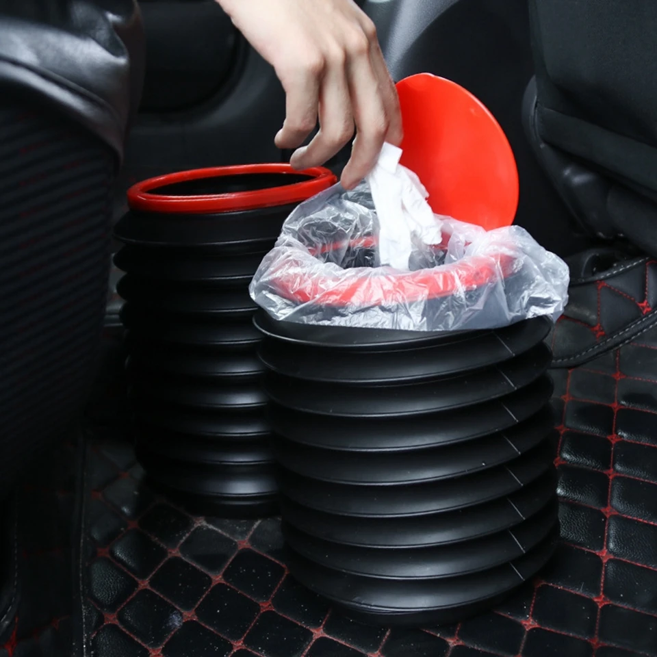 

Car Portable Telescopic Trash Can Abcty Auto Round Leak-proof Folding Storage Bucket Black DM-22