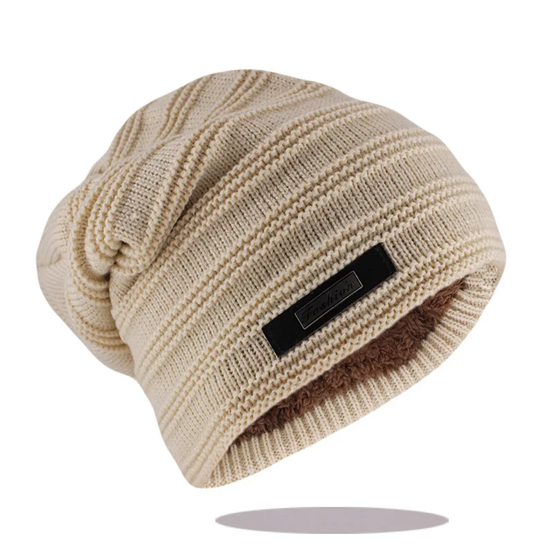 Бежевый Новинка, Skullies Beanies, зимние шапки для мужчин, шарф, вязаная шапка, женская, мужская, Gorras, теплая, мягкая, на шею, шапочка, шапочка, шапка - Цвет: Бежевый