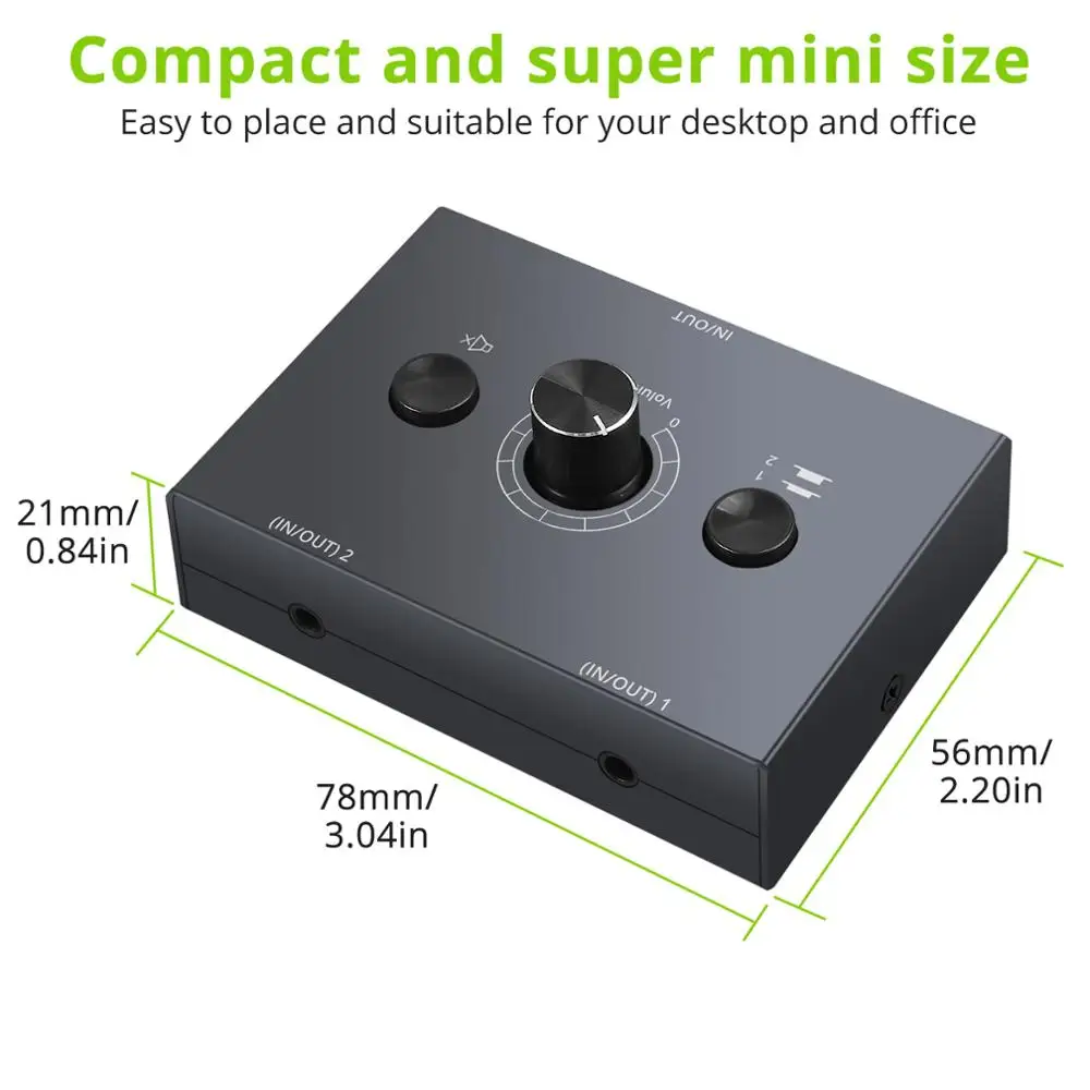 LiNKFOR 3 5mm Audio Bi Directional Switcher Splitter 2 x 1 1 x 2 With Mute Button Support Three segment Headphones Audio Switch