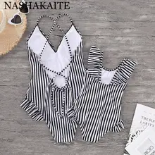 NASHAKAITE/купальный костюм для мамы и дочки; пляжная одежда в полоску с перекрещивающимися крест-накрест; семейный Купальник; коллекция года; летний праздничный семейный купальник