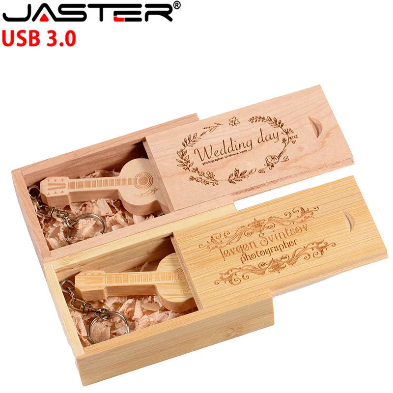 JASTER USB 3,0 креативная деревянная гитара и коробка 4 ГБ 8 ГБ 16 ГБ 32 ГБ 64 ГБ USB флеш-накопитель карта памяти палочка для создания логотипа индивидуальные подарки
