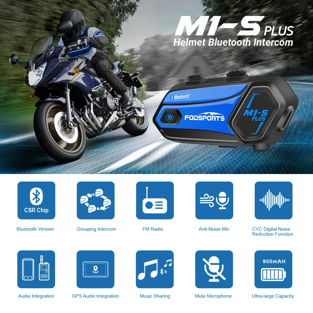 US $144.99 Fodsports 2 pcs M1S Plus Helmet Intercom Motorcycle Bluetooth Headset Intercom Wireless BT Interphone FM music sharing
