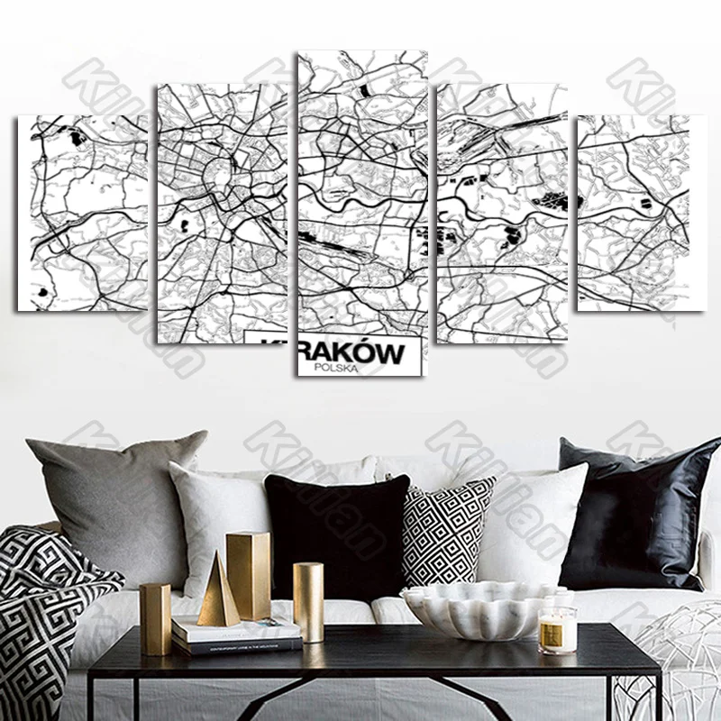 Scenery Style Mural Canvas Paintings Modular Bed Home Decor Prints 5 Pieces Crack Map Decoration Living Room Wallpaper Fresco | Дом и сад