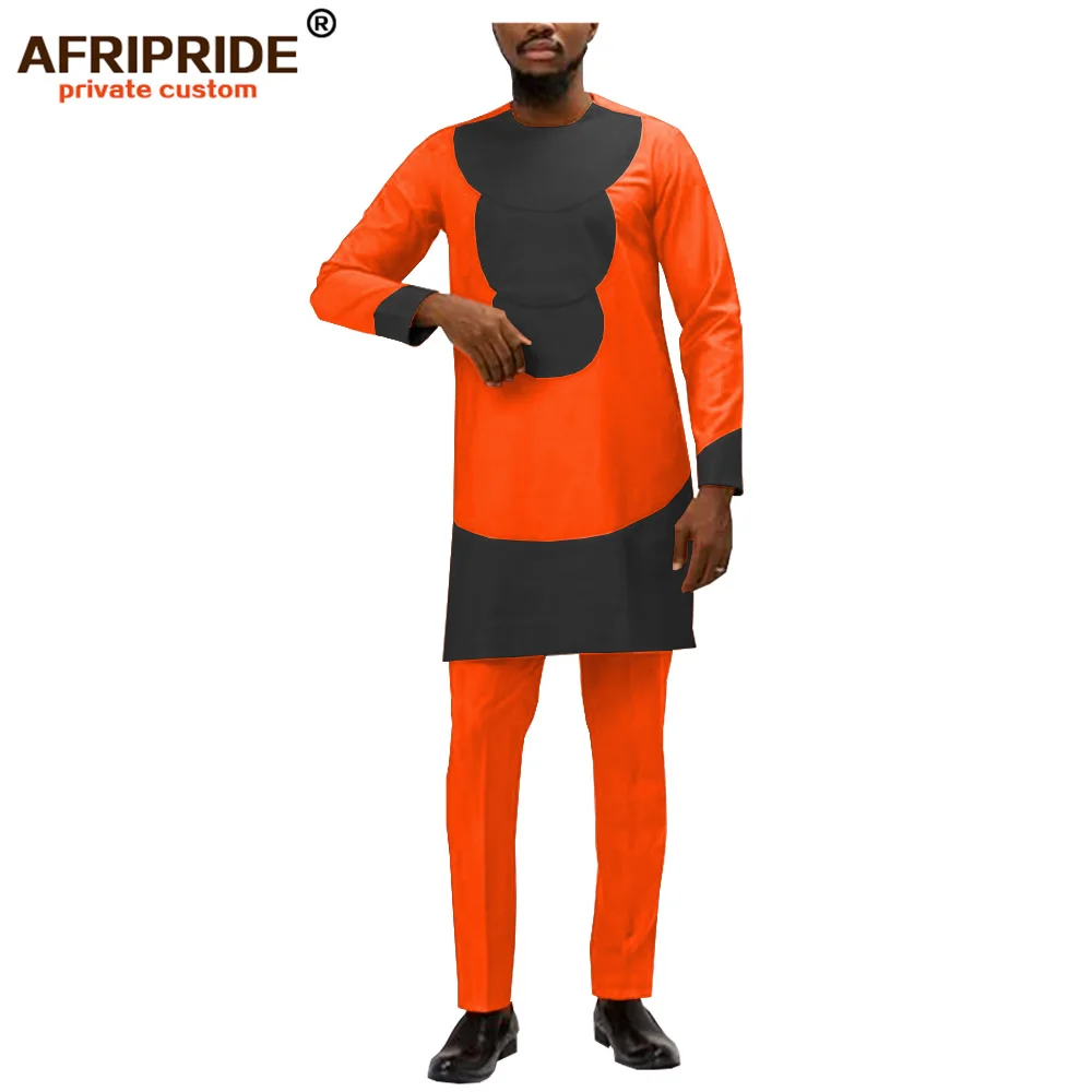 Africa ankara, весенне-осенние штаны, комплект для мужчин, AFRIPRIDE, длинный рукав, тянется по бокам, Раздельный топ+ штаны, Мужской Хлопковый комплект A1916009 - Цвет: 6
