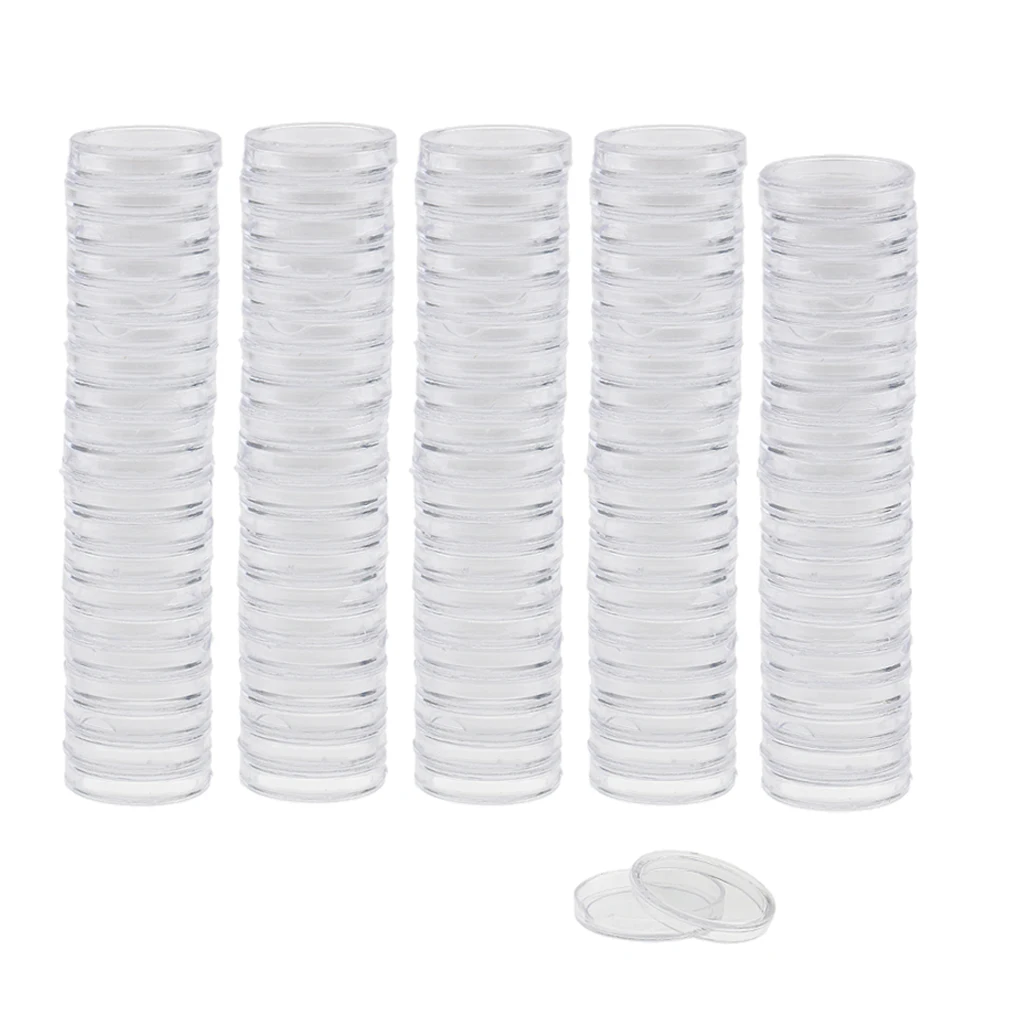 MagiDeal 100pcs/Lot Clear Round Plastic Coin Capsules Container Storage Holder Case 19mm/22mm/28mm/30mm/37mm/38mm