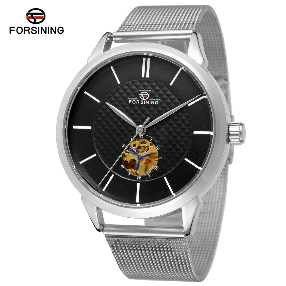 

Forsining Automatic Machine Movement Men Fashion Casual Simple Woven Mesh Belt Analog Watch