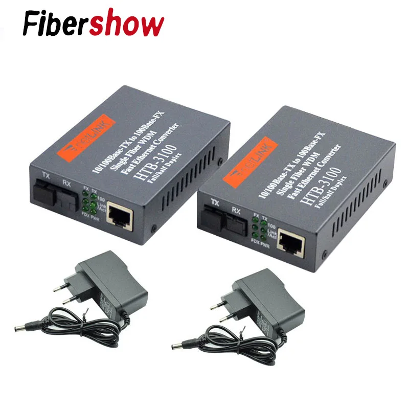 

1 Pair Media Converter HTB-3100 Fiber Optical Single Mode Single Fiber SC Port 20KM External Power Supply 10/100M