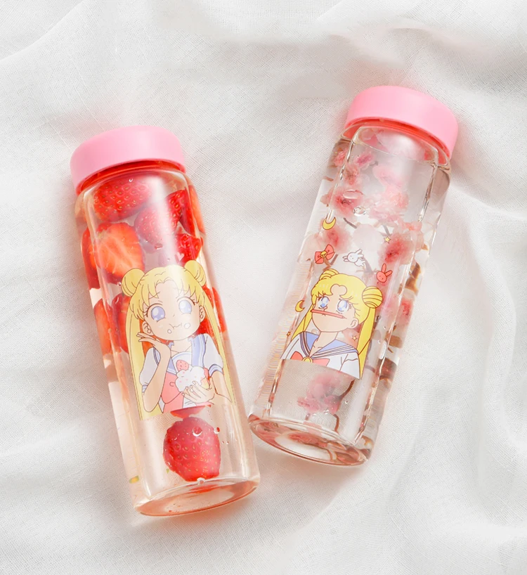 Мультяшная розовая бутылка для воды с защитной сумкой для девочек прозрачные стеклянные офисные бутылки для воды Студенческая портативная бутылка для фруктов
