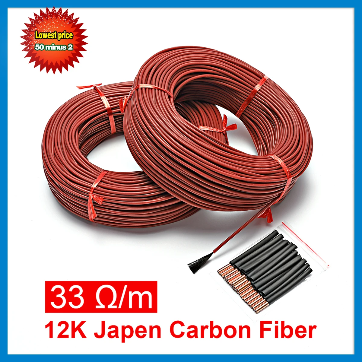 100 Meters 33 Ohm/m 3 mm Upgrade Silicone rubber Jacket Carbon Fiber Heating wire warm floor cable