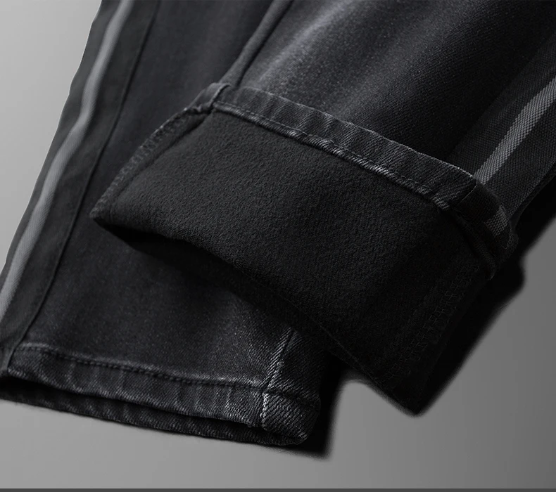 Minglu Cotton Mens Denim Pants Luxury Black Casual Solid Color Male Jeans Autumn And Winter Slim Fit Man Trousers