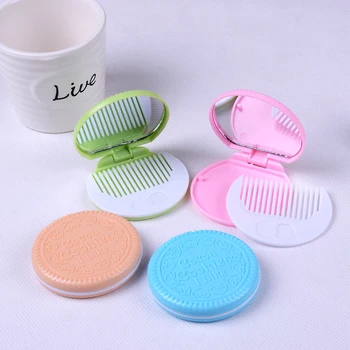 

Creative mini biscuit mirror comb Sandwich makeup mirror portable cartoon color small mirror comb