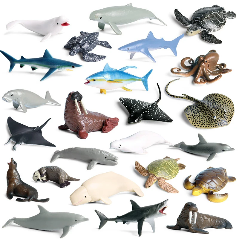 Figuras de acción de animales marinos para niños, modelo de tortuga, Delfín, cangrejo, tiburón, acuario marino en miniatura, juguete educativo cognitivo