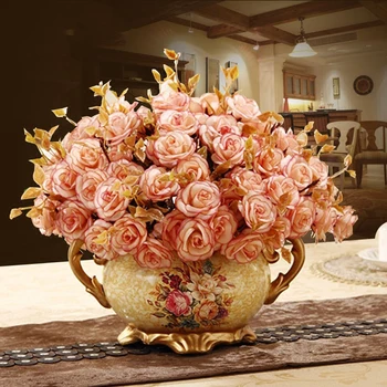 

EUROPEAN CERAMIC BINOCULARS VASE+ARTIFICIAL FLOWER SET DECORATION HOME LIVINGROOM ACCESSORIES ART HOTEL OFFICE FURNISHING CRAFTS