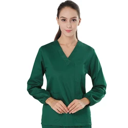 Plug Size Scrub Top Long Sleeve Medical Uniforms Women Cotton Work Wear Clothes V Neck Nursing Uniforms Doctor Lab Scrubs Winter