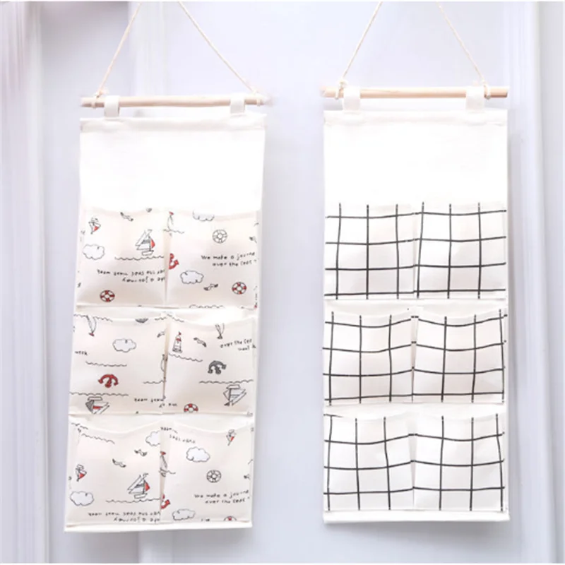 

Home Print Hanging Bag, Wall Closet Storage Bag with 6 Pockets Bathroom Cellphone Organizer Hanging Storage Bag For Bedroom Door