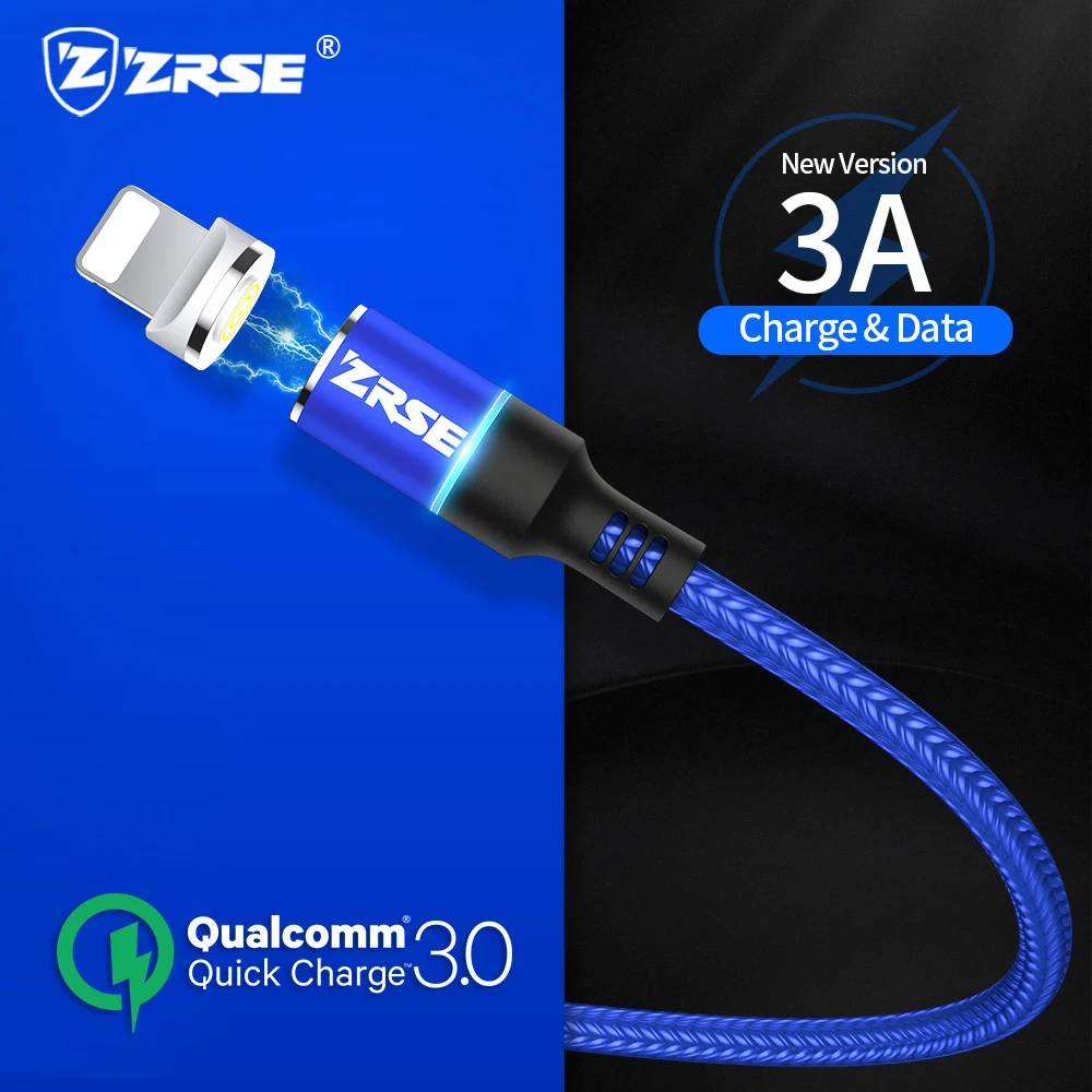 

ZRSE 3A Magnetic Cable USB Cable For iPhone 11 Pro Max XS Max XR X 7 6 6s 5 5s SE iPad Mini Charge Cable Fast Charging Wire Cord