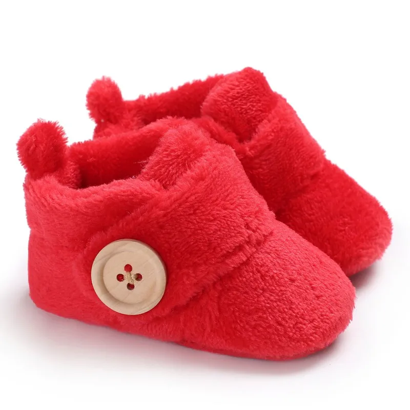 Модная обувь для новорожденных; зимние ботинки для маленьких мальчиков и девочек; милые плюшевые Нескользящие ботинки; теплая удобная детская обувь - Цвет: Красный