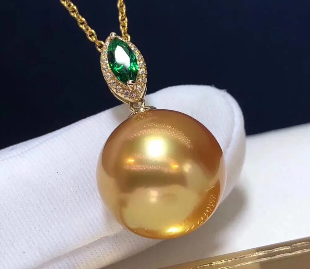 D109 Pearl Pendants Fine Jewelry 18K Natural Ocean Sea Gold Pearls 13-14mm Pendant Necklaces for Women FIne | Украшения и