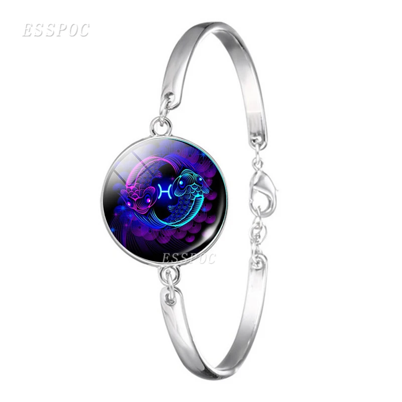 Pisces 12 браслетов созвездий бижутерия со стеклянными кабошонами серебряный металлический зодиакальный наклон звезда браслет аксессуары для женщин Подарки на день рождения - Окраска металла: Pisces