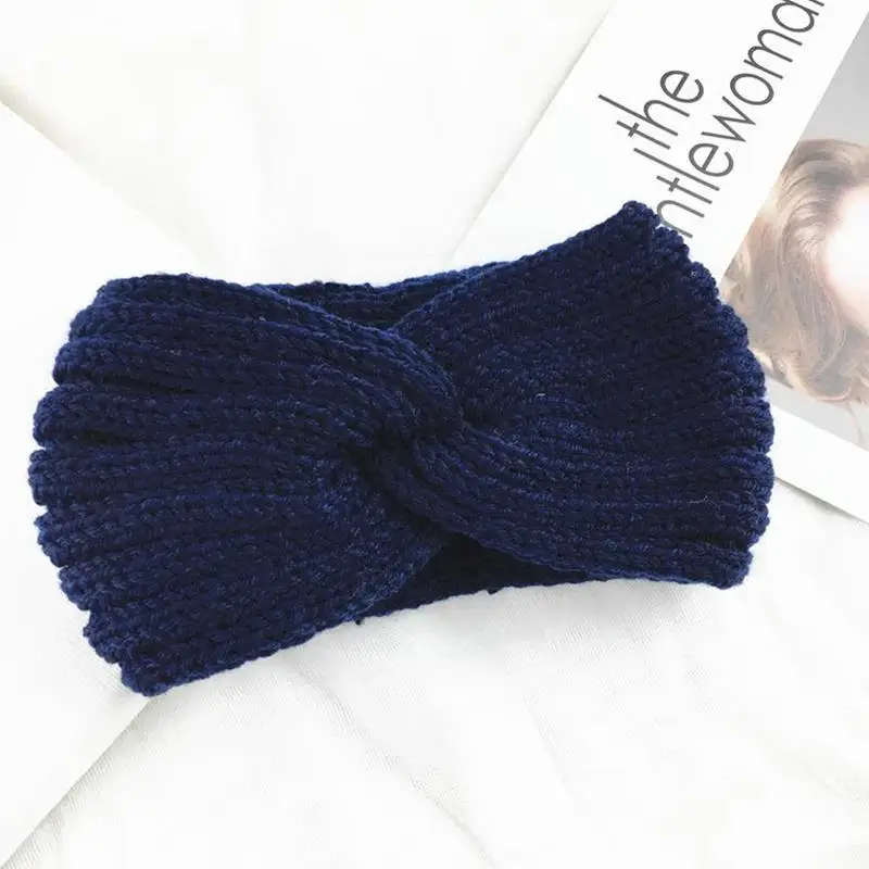 1 Pcs Winter Ear Warm Knit Headband Cross Knotted Knit Hair Band Ladies Crocheted Hair Band Warm Wide-brimmed Wool Headband - Цвет: H