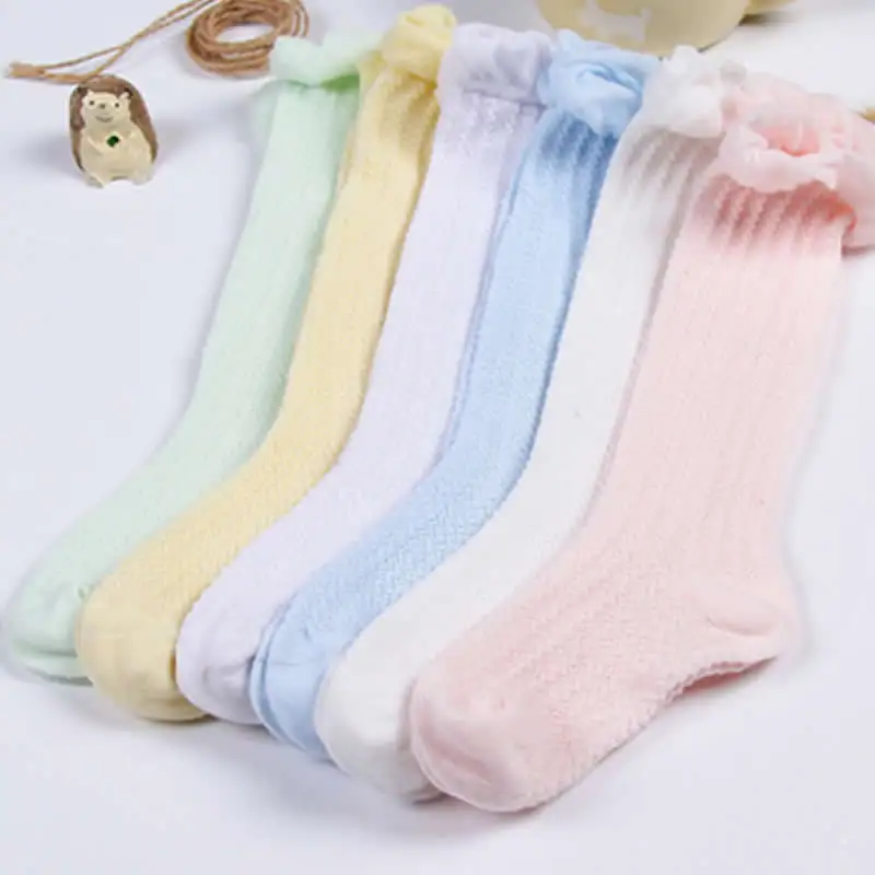 New born baby Socks Toddlers Girls bowknot Knitted Knee High Long Soft Cotton Lace baby Socks meisje Girls lace agaric sock