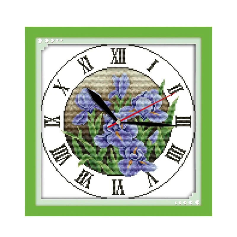 Iris clock face cross stitch kit 14ct 11ct count print canvas wall clock stitching embroidery