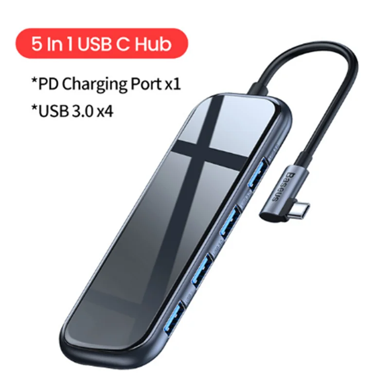 Baseus USB Type C HUB to HDMI RJ45 Multi USB 3.0 USB3.0 Power Adapter For MacBook Pro Air Dock 3 Port USB-C USB HUB Splitter Hab - Цвет: 5 In 1 USB C Hub