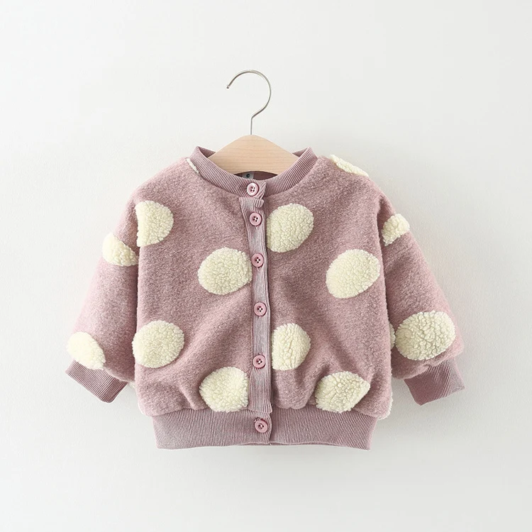 Весенне-осенняя одежда для маленьких девочек Пушистый кардиган, верхняя одежда для новорожденных, одежда для девочек, модные куртки в горошек, пальто