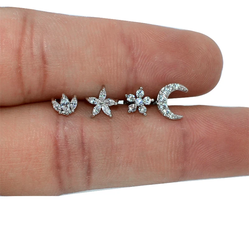 1Pcs Titanium & Steel Opal CZ Gem Tragus Helix Cartilage Earring Ear Stud Body Piercing Jewelry For Gift Labret Lip Bar Stud Ear - Image 3