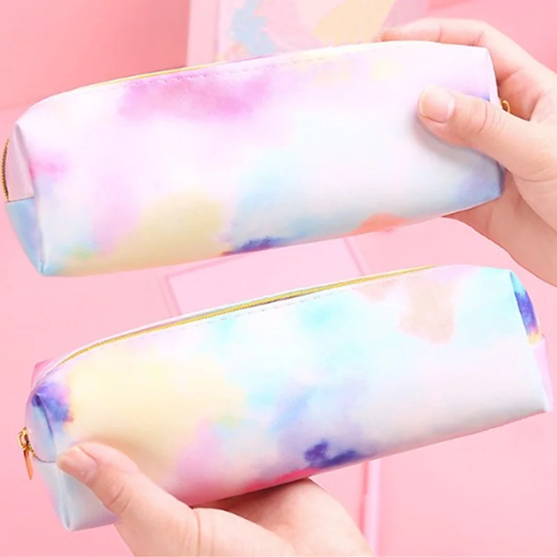 

1Pc Colorful Pink Leather Women Cosmetic Cases Stationery Pencil Box Lady Girls Portable Makeup Bag Hand Pouch Keys Cash Holder