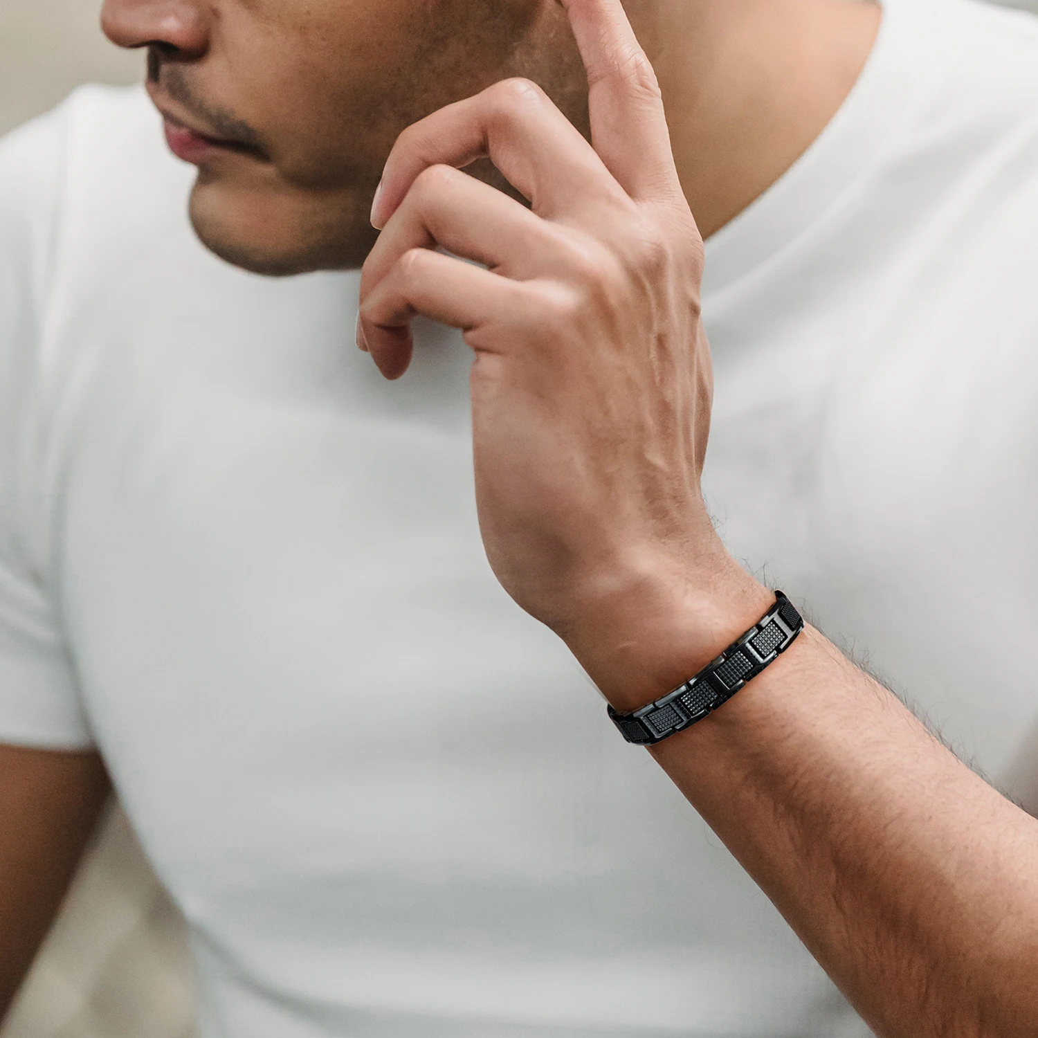 Rainso Bracelet Men Magnetic Jewelry Fashion Stainless Steel Black Bracelets Bangle Wrist Band Sports Style New Design Male Gift