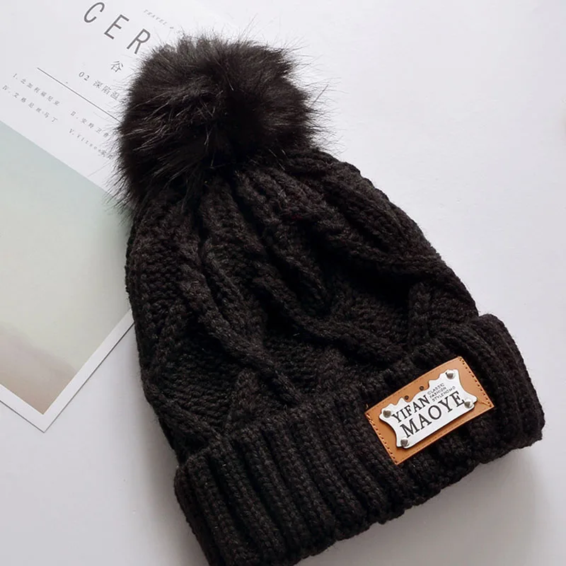 Зимняя женская шапка, вязаная шапка Skullie Beanies, шапка с помпонами, шапка для улицы, черная утолщенная шапка для девушек, женская шапка