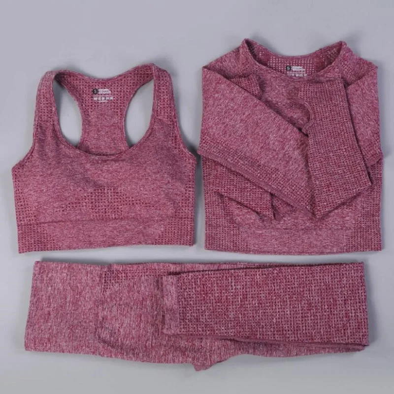 3pcs/set Women Seamless Yoga Set Sports Suits Gym Clothing Long Sleeve