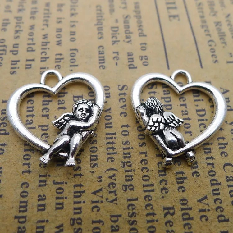 

10 pieces/lot 18*20mm Antique silver color Metal Heart Angel Charm Cupid Pendant Bracelet Key chain DIY handmade accessory