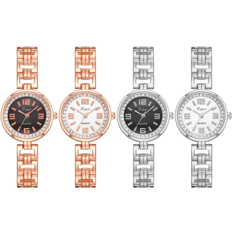 

Lvpai Fashion Ladies Alloy Strap Bracelet Quartz Watch Casual Women Rhinestone Small Round Dial Analog Wristwatches Gift