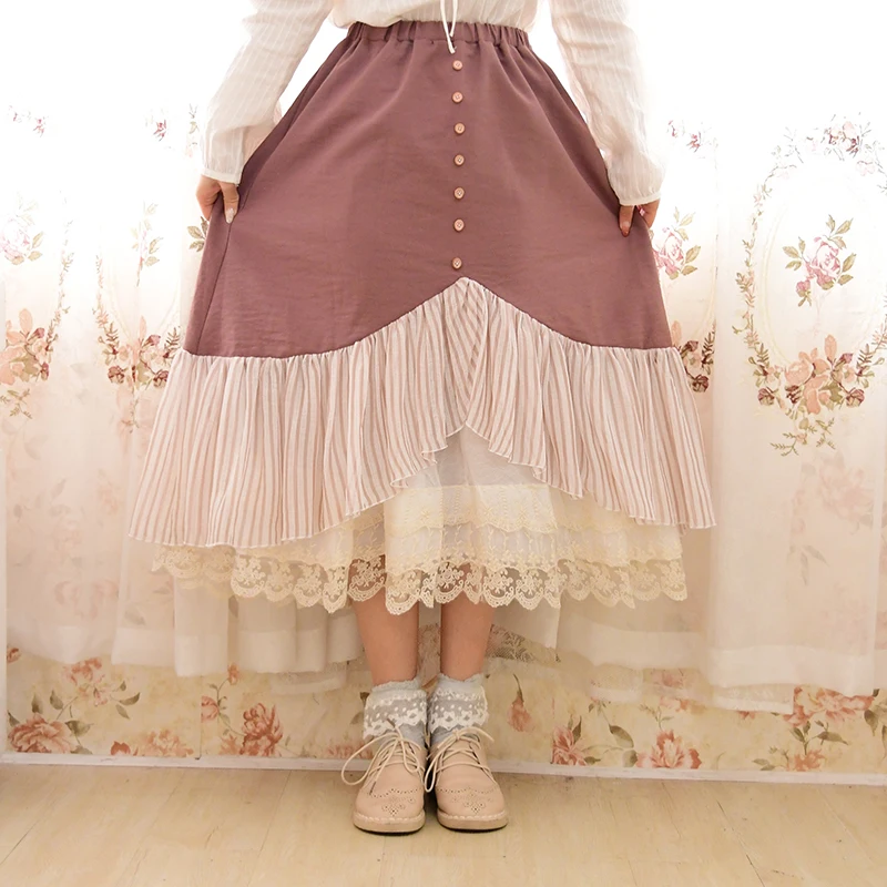 Японский Мори девушка Harajuku Лолита Винтаж ретро плед рябь хлопковое лоскутное белье для женщин эластичная талия юбка осень Faldas - Цвет: Фиолетовый