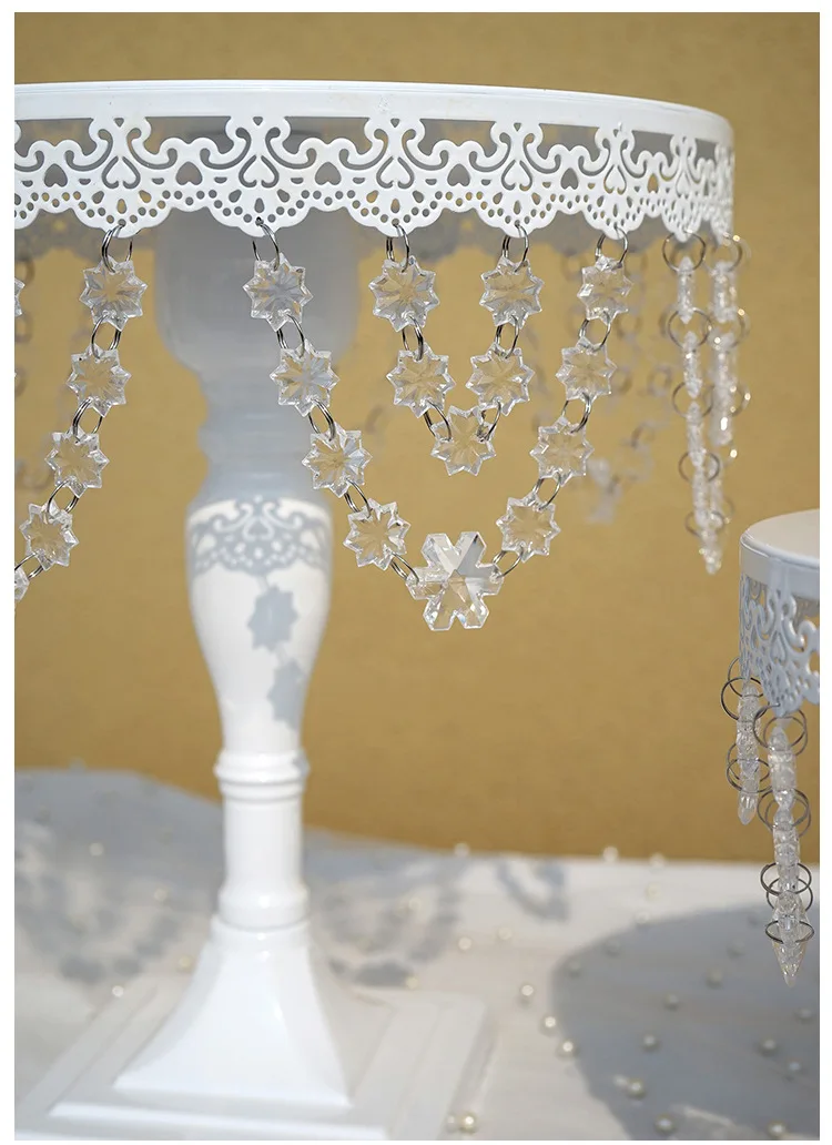 JAROWN Crystal Pendant Iron Cake Stand Wedding Props Acrylic Decoration European Cake Plate Home Birthday Party Candy Dish Tray (12)