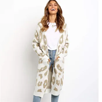 

Sweater Women White Gray Black 7 Colors Plus Size Leopard Knitted Cardigans 2019 Autumn Winter Fashion Loose Long Sweater LD1153
